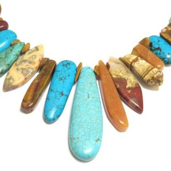 Autumn Magesty! Turquoise, Carnelian, Agate Jasper and Wood Necklace - Picture 6 of 8